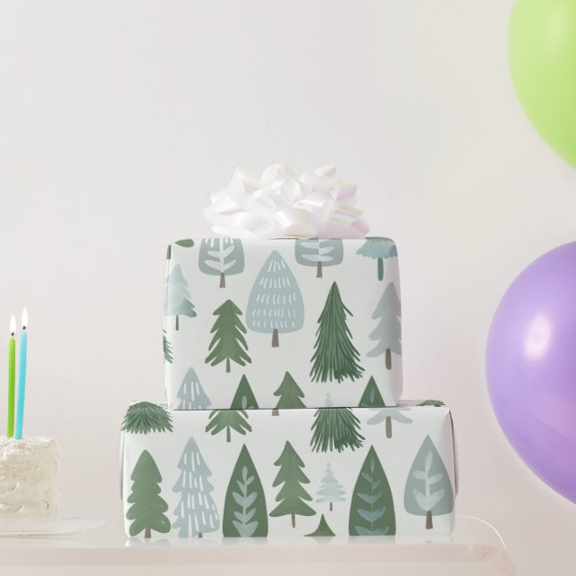 Papier Cadeau Arbres de Noël modernes (Cadeaux de fête)
