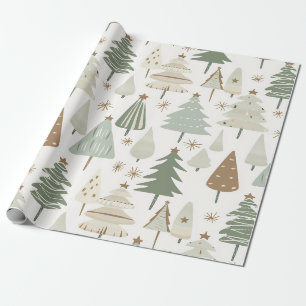 Papier Cadeau Arbres de Noël modernes brun et vert