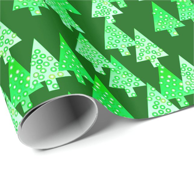 Papier Cadeau Arbres de Noël modernes de fleur - vert de pin (Coin rond)