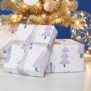 Papier Cadeau Arbres de Noël modernes Lavender Motif bleu