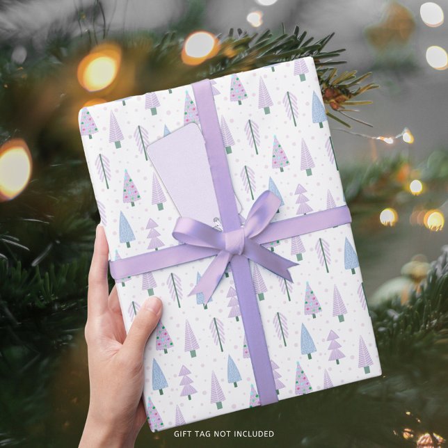 Papier Cadeau Arbres de Noël modernes Lavender Motif bleu (Créateur téléchargé)