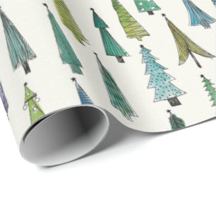Papier Cadeau Arbres de Noël modernes Motif illustré