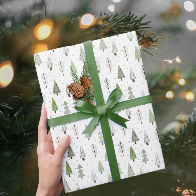 Papier Cadeau Arbres de Noël modernes Motif vert (Créateur téléchargé)