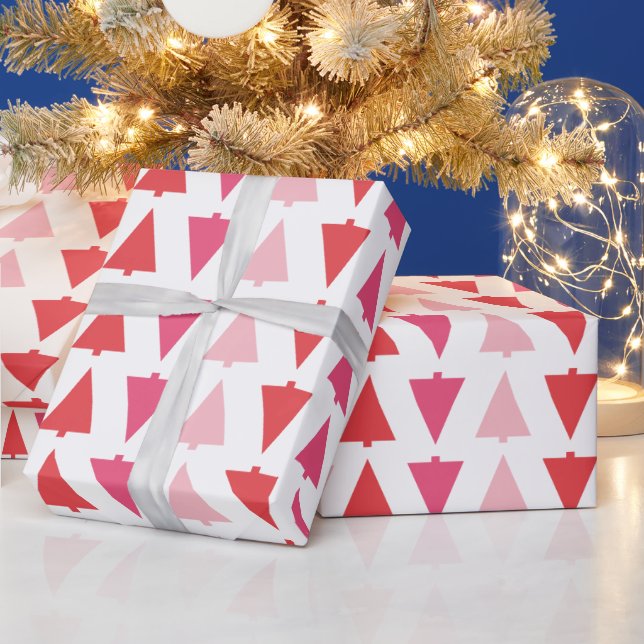 Papier Cadeau Arbres de Noël modernes Pink Fête Motif (Vacances)