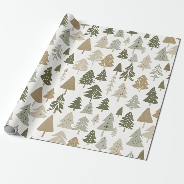 Papier Cadeau Arbres de Noël modernes Sage Olive Green Motif (Déroulé)