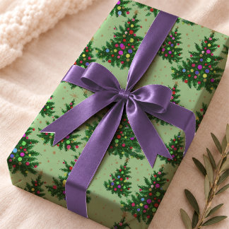 Papier Cadeau Arbres de Noël modernes verts colorés et ludiques