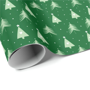 Papier Cadeau Arbres de Noël modernes verts et blancs Fêtes