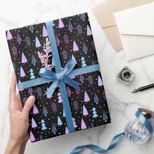 Papier Cadeau Arbres de Noël modernes violet rose noir