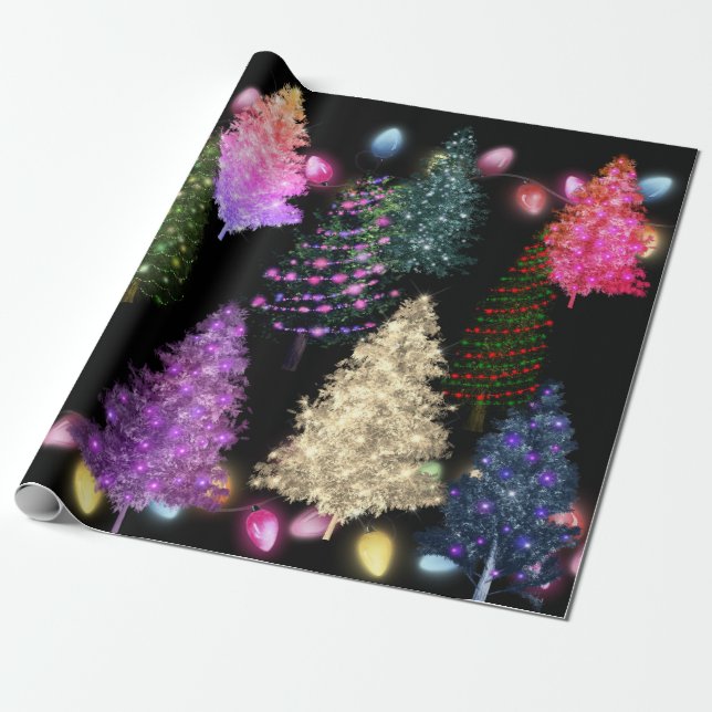 Papier Cadeau Arbres de Noël multicolores (Déroulé)