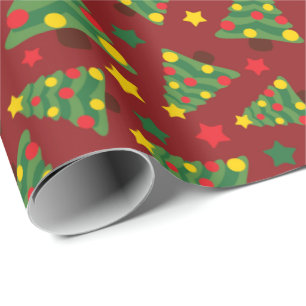 Papier Cadeau Arbres de Noël ornés d'une étoile dorée Sans coutu