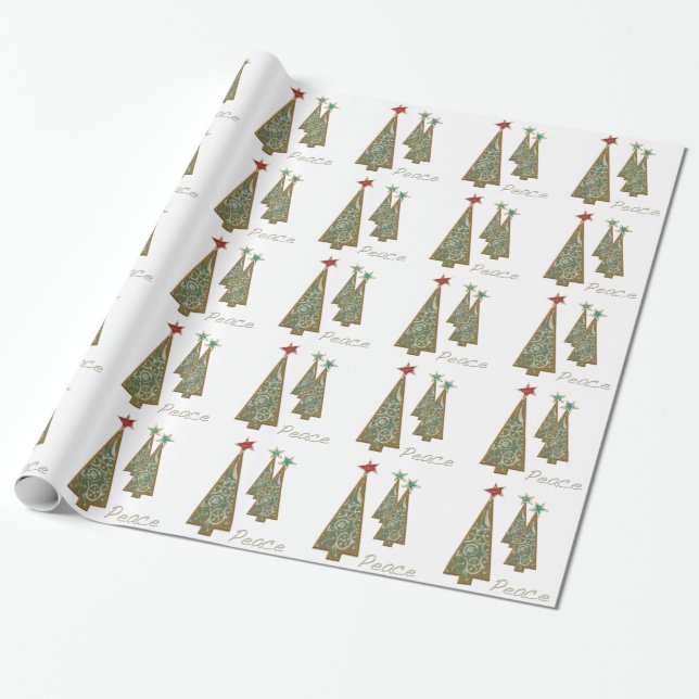 Papier Cadeau Arbres de Noël-Paix (Déroulé)