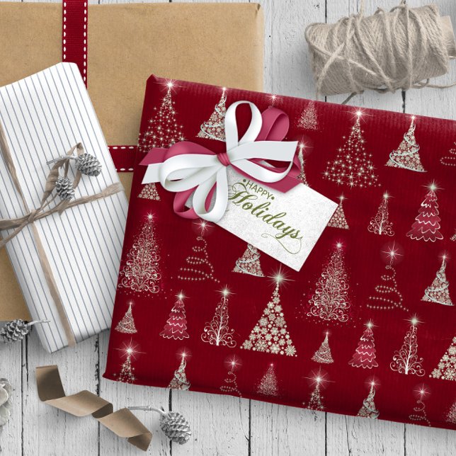 Papier Cadeau Arbres de Noël pétillants Motif Rouge ID844 (Créateur téléchargé)