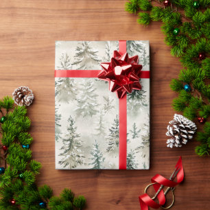 Papier Cadeau Arbres de Noël pins crème verts
