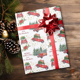 Papier Cadeau Arbres de Noël Retro Camion et Voiture