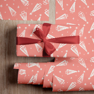 Papier Cadeau Arbres de Noël rose