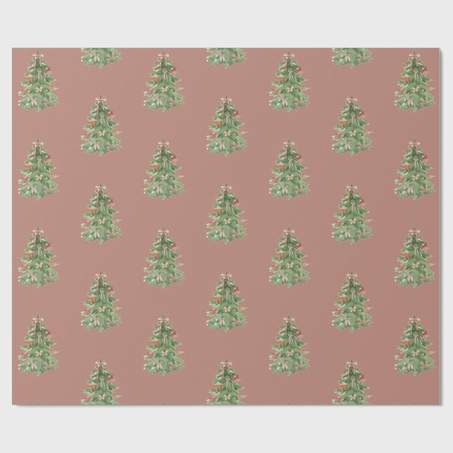 Papier Cadeau Arbres de Noël roses Vaches Papier d'enveloppement (Plat)