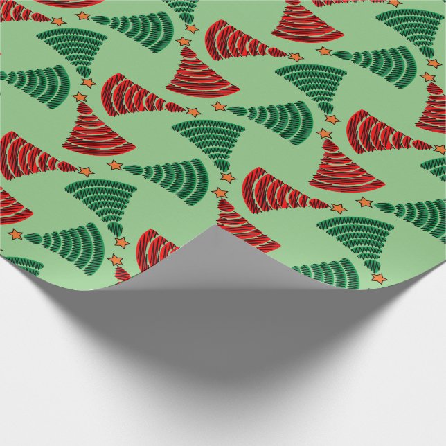Papier Cadeau Arbres de Noël rouge et vert (Coin)