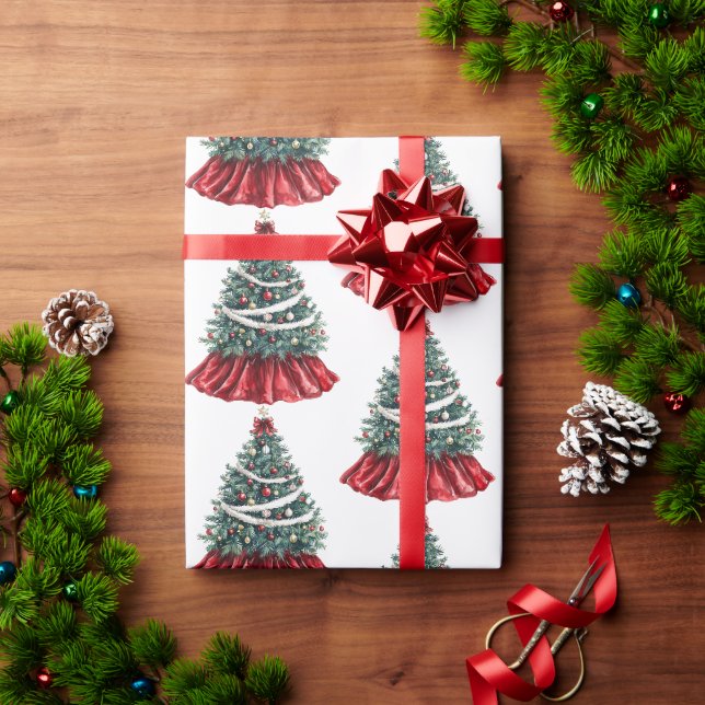 Papier Cadeau Arbres de Noël rouges (Cadeau de vacances)