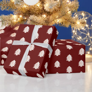 Papier Cadeau Arbres de Noël rouges roses