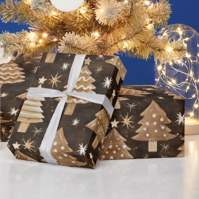 Papier Cadeau Arbres de Noël rustiques (Vacances)