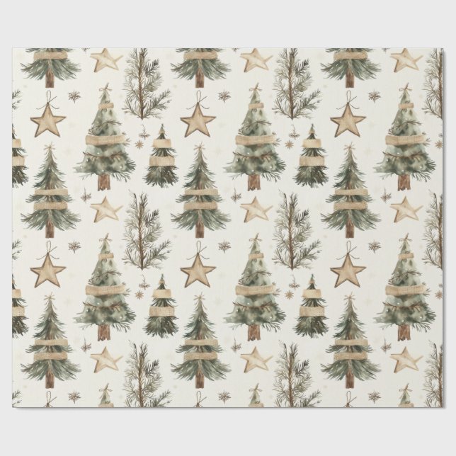Papier Cadeau Arbres de Noël rustiques (Plat)