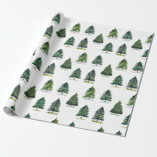 Papier Cadeau Arbres de Noël scandinaves motif Hiver Bleu