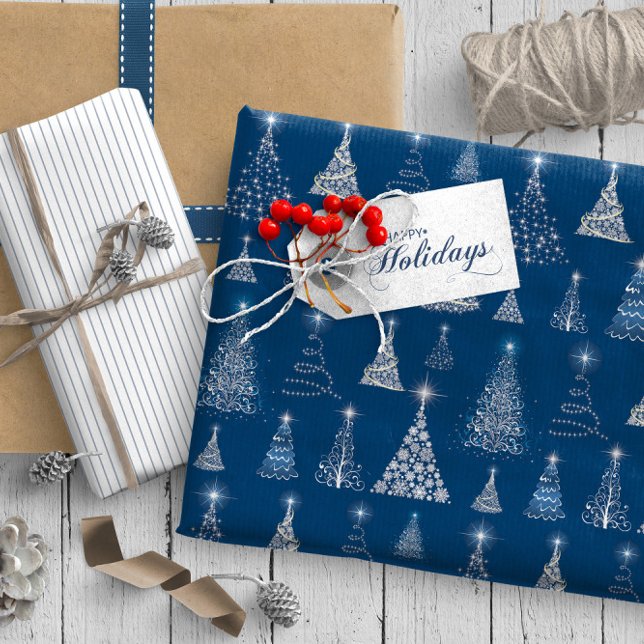 Papier Cadeau Arbres de Noël scintillants Motif Bleu ID844 (Créateur téléchargé)