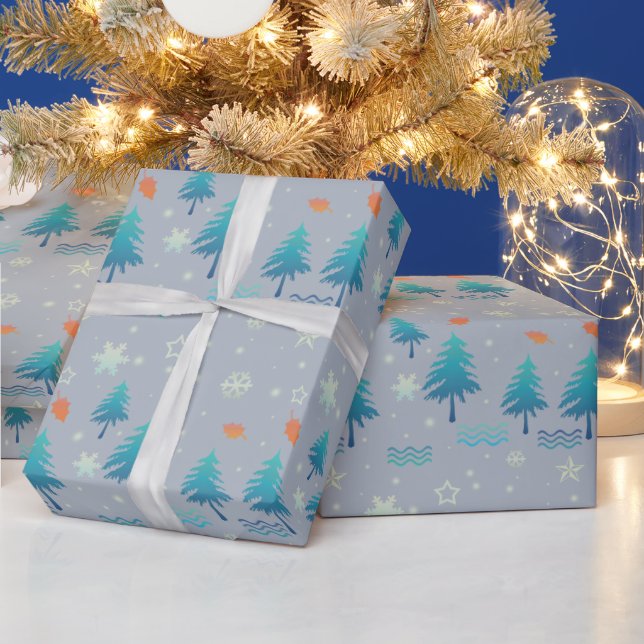 Papier Cadeau Arbres de Noël Snowflakes Étoiles Noël Feuille (Vacances)