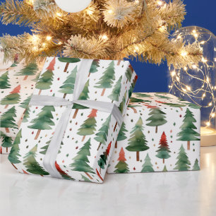 Papier Cadeau Arbres de Noël Stars Rouge Vert Or Noël