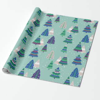 Papier Cadeau Arbres de Noël sur un arrière - plan bleu