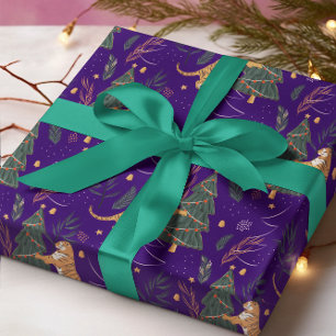 Papier Cadeau Arbres de Noël & tigres motif personnalisé arrière