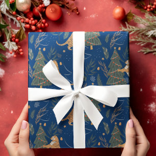 Papier Cadeau Arbres de Noël & tigres motif personnalisé arrière