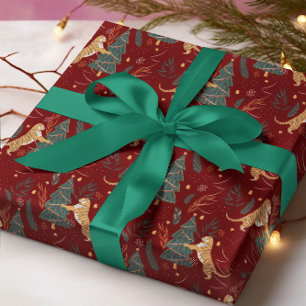 Papier Cadeau Arbres de Noël & tigres motif personnalisé arrière