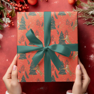 Papier Cadeau Arbres de Noël & tigres motif personnalisé arrière