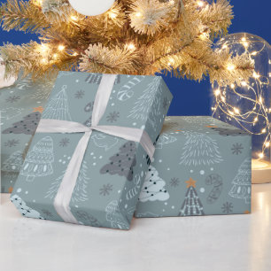 Papier Cadeau Arbres de Noël Tourteaux de neige