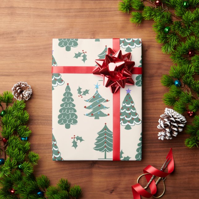 Papier Cadeau Arbres de Noël vintage (Cadeau de vacances)