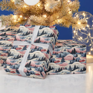 Papier Cadeau  Arbres de scène hivernale Montagnes Neige 