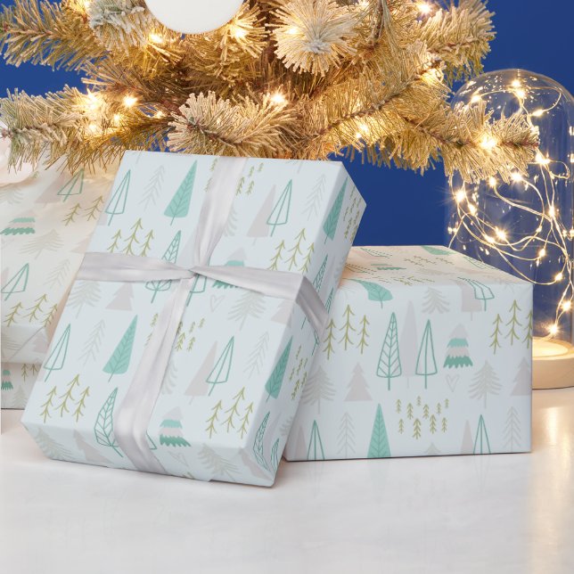 Papier Cadeau Arbres de vacances abstraits modernes Crème de Noë (Vacances)