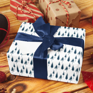 Papier Cadeau Arbres d'hiver bleu marine