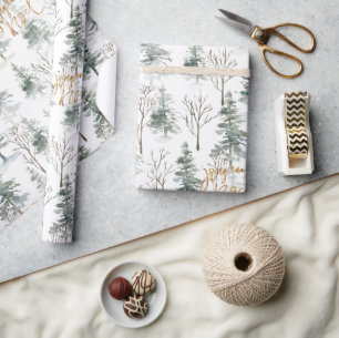 Papier Cadeau Arbres d'hiver enneigés Joyeux Noel Typographie do