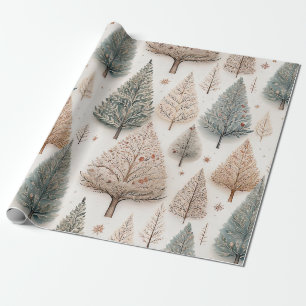 Papier Cadeau Arbres d'hiver - Forêt de vacances rustique (1)