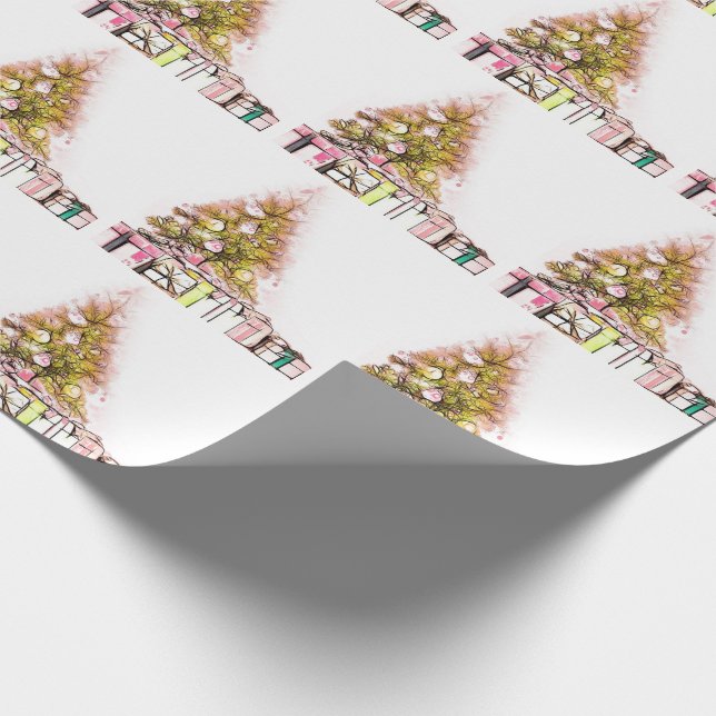 Papier Cadeau Arbres et cadeaux de Noël (Coin)