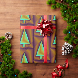 Papier Cadeau Arbres métalliques Turquoises Brown Puffy