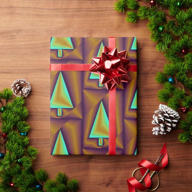 Papier Cadeau Arbres métalliques Turquoises Brown Puffy (Cadeau de vacances)