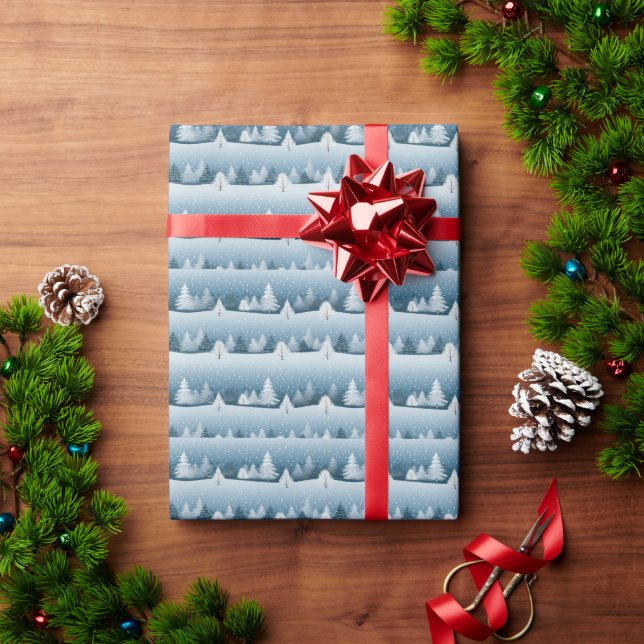 Papier Cadeau Arbres nostalgiques d'hiver : Forêt enchantée (Cadeau de vacances)