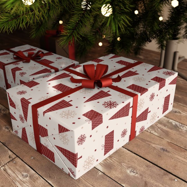 Papier Cadeau Arbres scandinaves et flocons de neige Noël d'hive (Créateur téléchargé)