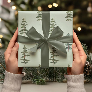 Papier Cadeau Arbres verts à l'aquarelle