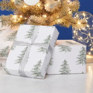 Papier Cadeau Arbres verts blancs de Noël