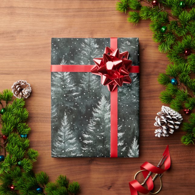 Papier Cadeau Arbres verts de Noël en pin (Cadeau de vacances)
