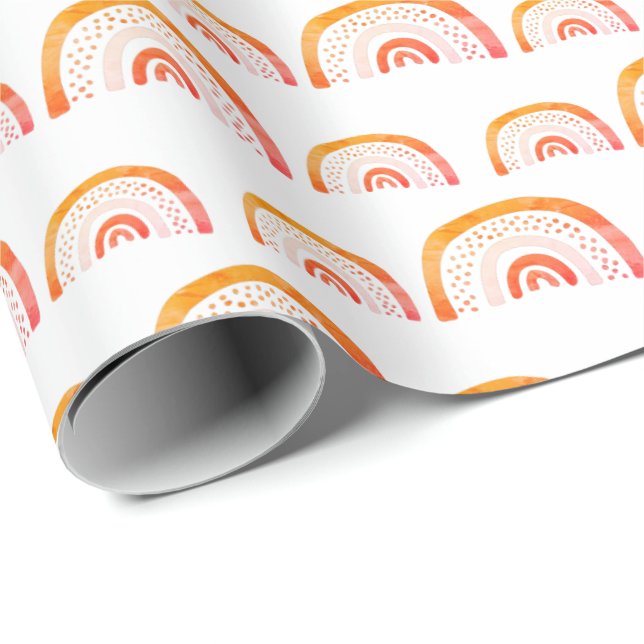 Papier Cadeau Arc-en-ciel Aquarelle Orange Moderne (Coin rond)